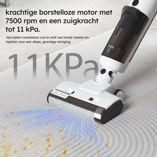 Saaf Vloerreiniger M200 – 45 min Accu – Elektrische Dweil – Steelstofzuiger met Dweilfunctie – Display & Reinigingsstation – Watersterilisatie – Wit