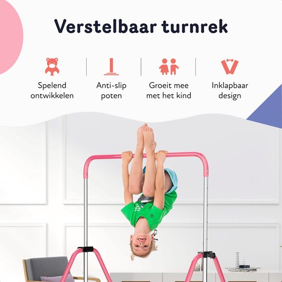 Inklapbaar Turnrek - Klimrek - Verstelbaar in 4 hoogtes - Rekstok - Duikelrek - Kinderen - Peuter - Voor buiten en binnen - Klimboog