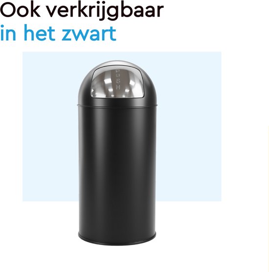 BRASQ Push Bin Prullenbak RVS Vuilnisbak met uitneembare afvalemmer 30 liter - Afvalbak - Prullenbakken