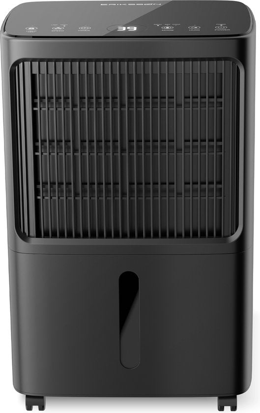 Erikssøn Luchtontvochtiger – 16L/Dag, Ingebouwde Hygrometer, 185W – 27,5 x 19,5 x 44 cm – Zwart