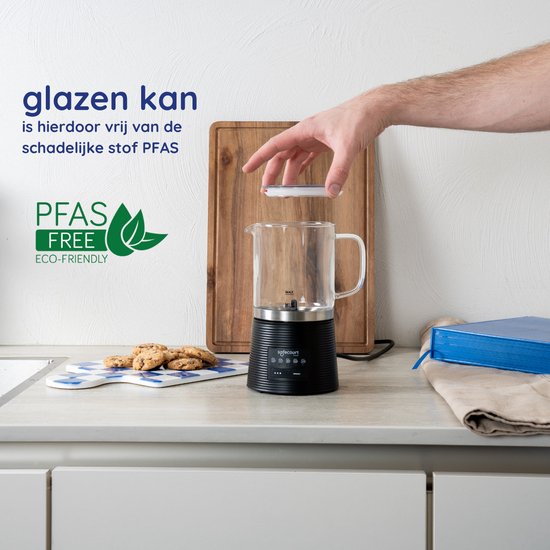 Safecourt Kitchen Glazen Melkopschuimer - Elektrische melkopschuimer - Antikleeflaag - 600 watt - Zwart