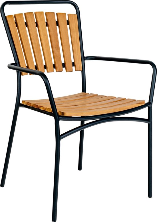 House Nordic - Cleveland - Set van 4 Stijlvolle Tuinstoelen - 64 x 64 x 91 cm - Teak Hout & Metaal - Natuurlijk / Zwart