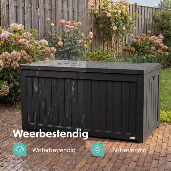 LifeGoods Opbergbox - 870L - Kussenbox - Waterdicht - Tuinkussenbox - Roestvrij - Tuinbox - 146.5x81.5x85.6 cm - Zwart