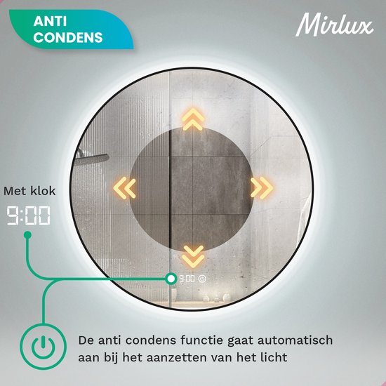 Mirlux Badkamerspiegel met LED Verlichting & Verwarming – Wandspiegel Rond – Anti Condens Douchespiegel - Mat Zwart - 100CM