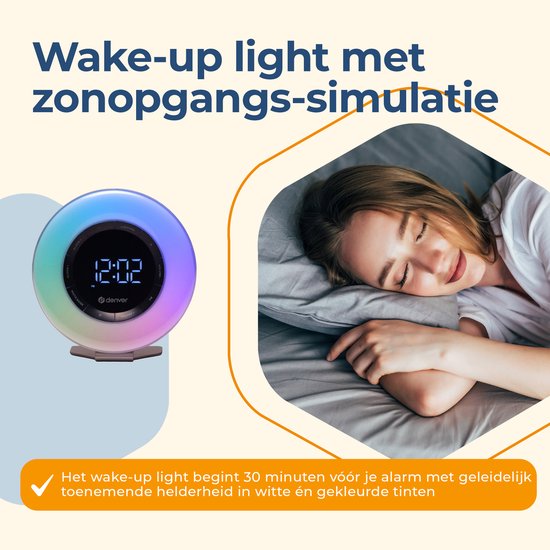 Denver Wake Up Light - FM Wekkerradio - Sluimer - Lichtwekker - Witte Ruis - CRL342