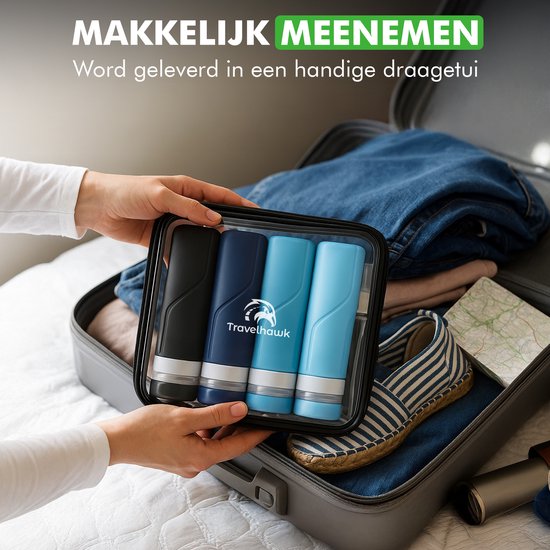 Travelhawk Reisflesjes met Etui - 16-delig - Reisset - Siliconen Reisflacons - Navulbaar - Reisaccessoires - Toilettas - reisaccessoires