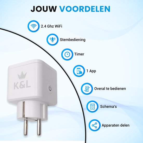 K&L Slimme Stekker - Smart Plug - Incl. Energiemeter & Tijdschakelaar