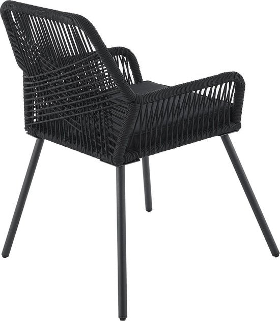 Juskys – Kastos Tuinstoelen – Set Van 2 – 61 x 57 x 86 cm – Inclusief Zitkussens En Belastbaar Tot 150 kg – Voor Balkon En Terras – Zwart Polypropyleen En Staal