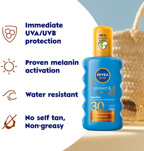 NIVEA SUN Protect & Bronze Zonnebrand Spray - SPF 30 - Zonnespray - Waterproof - Stimuleert een bruine huid - 200 ml