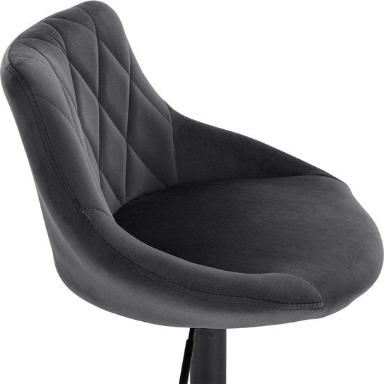 Rootz Velvet Barkruk - Tegenstoel - Verstelbare zitting - Draaikruk - Lounge Sessel - Gewatteerde kruk - Keukenstoel - Donkergrijs - 22,0x19,3x15,7 inch