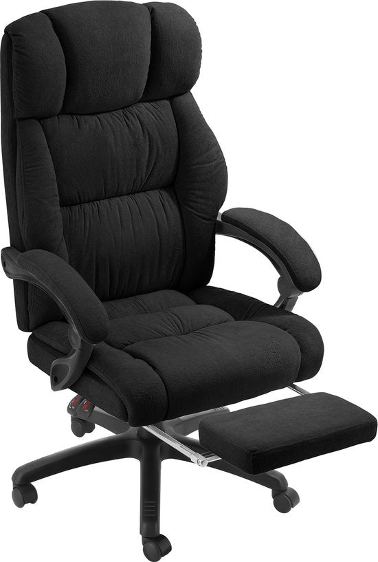 tectake® Luxe Bureaustoel - Ergonomische Directiestoel met Voetsteun en Hoofdsteun - Stoel voor Bureau of Kantoor met Dikke Veloursbekleding - Bureaustoelen voor Volwassenen - Soepel draaiend, met Wieltjes - Verstelbare Rugleuning en Hoogte - Zwart