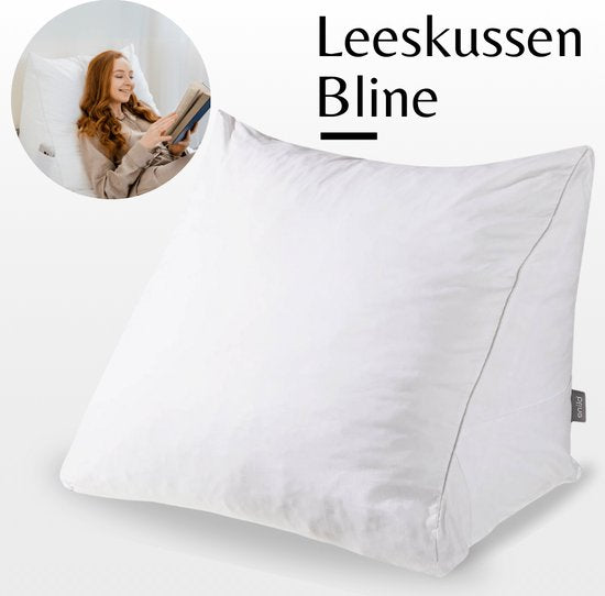 Bline Leeskussen Wit – Bookseat met Traagschuim – Leeskussen voor in Bed en Bank – Rugkussen met Zijvak – Ergonomische Rugsteun – Boekkussen – Wit