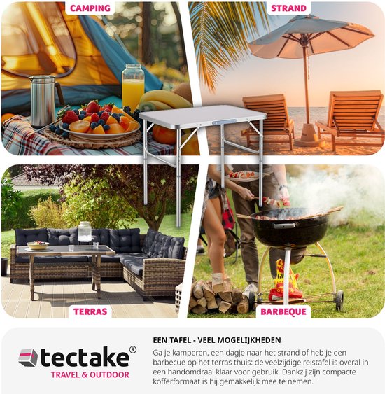 tectake® - Campingtafel opvouwbaar - Draagbare kampeertafel - Vouwtafel buiten - Inklapbare tafel - Weerbestendig - 75x55x68cm - Grijs