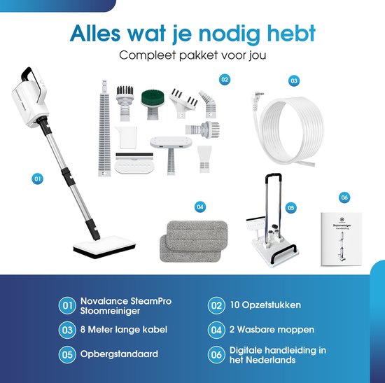 Novalance - SteamPro Stoomreiniger & Handstomer - Tapijtreiniger / Vlekkenreiniger - Stoomreinigers - Stoomapparaat - Vloer, Bank, Tapijt
