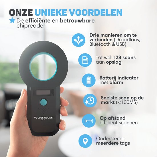 Vulpes Goods® Huisdieren - Chiplezer - Chiplezer Huisdier - Chiplezer voor alle dieren en huisdieren - Incl. Reistas - ISO11784/85/FDX-B - PRO versie