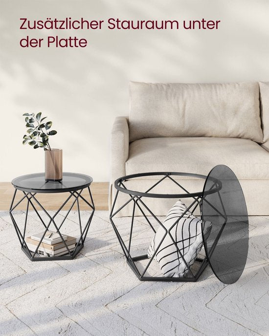 2-delige set bijzettafels - bijzettafels - gehard glasstaal - lichtgewicht - eenvoudige montage - modern design - 50 cm x 40 cm x 40 cm en 40 cm x 36 cm x 36 cm