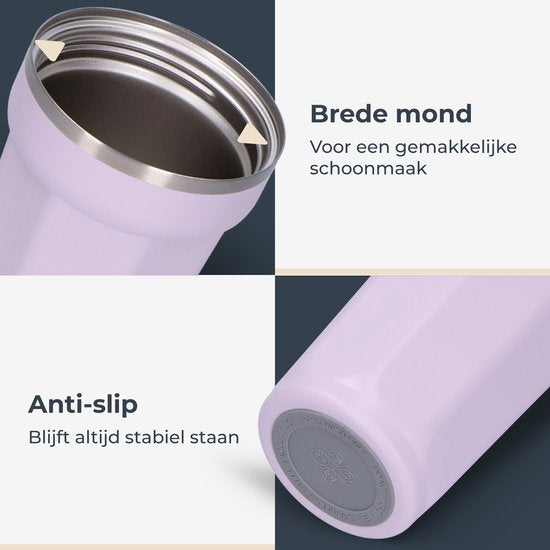 Castagnola Thermosbeker - Koffiebeker To Go - Travel Mug voor Koffie en Thee - Theebeker - 380 ML - RVS - Lichtpaars - Octagon