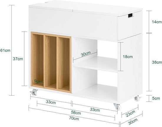 SoBuy FBT134-W Printerkast - Witte Kantooropbergkast met 4 Wielen