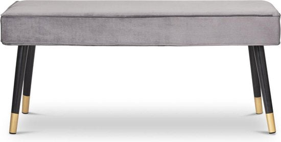 LIFA LIVING Halbank Barcelona - Grijs & Goud - Modern - Fluweel & Hout - 101 x 42 x 45 cm