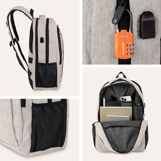 TRVLMORE Rugtas - 36L - 17,3 Inch - Laptop Rugzak met USB - Schooltas - Heren en Dames - Tas Champagne