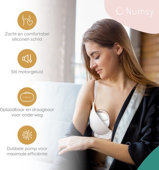 Numsy Elektrische Draadloze Handsfree Dubbele Borstkolf – BPA-vrij – 1 Stuk – met Opbergtas – Nude Roze