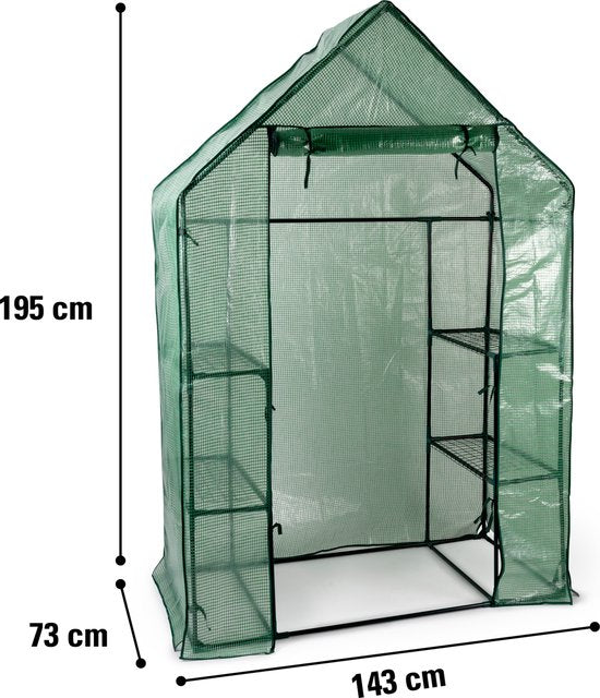 Kinzo Garden Broeikas - Plastic Kweekkas - Tuinkas met 3 Verdiepingen - Metalen Frame - Waterbestendige Hoes - 143 x 73 x 195 CM - Groen
