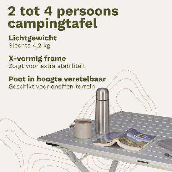 TRVLMORE Campingtafel - 80x58x71 cm - Lichtgewicht met Aluminium Frame - Vouwtafel Verstelbaar - Kampeertafel - Klaptafel - Zilver