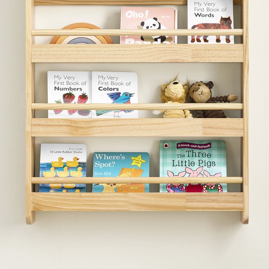 SoBuy KMB08-K-N Boekenkast voor kinderen, 4 niveaus, meubels, speelgoed, boekenkast, opbergkast, plank, slaapkamer, natuur, 60 x 12 x 80 cm