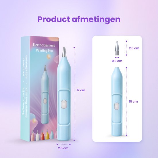 Rubye® – Elektrische Diamond Painting Pen – Met Vacuümtechniek – Oplaadbaar via USB-C – Comfortabel in Gebruik – Voor Ronde en Vierkante Steentjes – Blauw