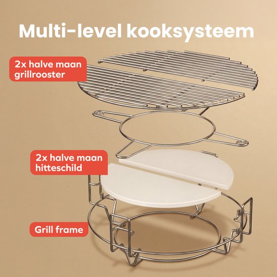 KitchenBrothers Kamado BBQ - 21 Inch Houtskool Barbecue - PFAS-Vrij - 45⌀ cm - Complete Set - Egg BBQ met Accessoires inclusief Hoes - Zwart