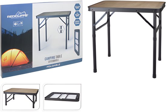 Redcliffs Campingtafel - aluminium - lichtgewicht - hout/zwart - 60 x 45 x 56 cm - verstelbaar/uitschuifbaar/opvouwbaar