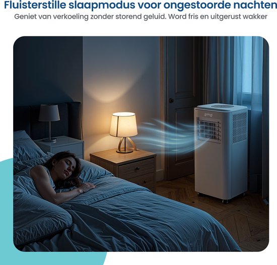 Gologi 3-in-1 Mobiele Airco - Aircooler met Wifi en App - 9.000 BTU/h - Met Raamafdichtingskit - Inclusief Afstandsbediening – Geschikt voor Slaapkamer - Wit