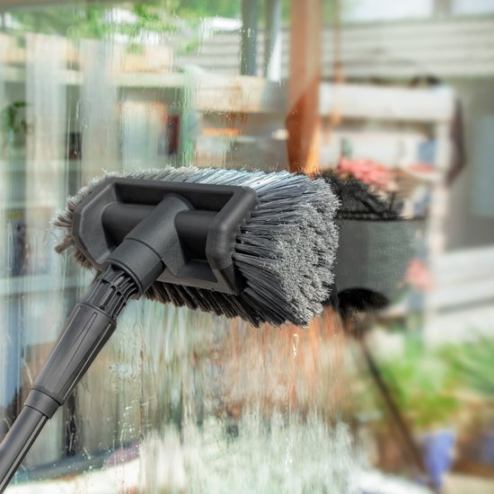 VONROC Telescopische wasborstel – 4,60m - Incl. Borstelkop, waterslang en zeepdispenser