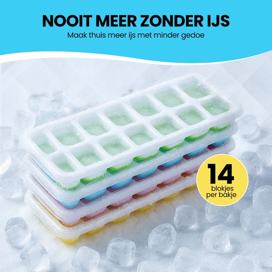 TTD® Siliconen IJsblokjesvorm met Deksel - Set van 4 - 14 x 4 IJsblokjes - Stapelbaar - BPA Vrij - IJsblokjes Zijn Makkelijk uit te Drukken
