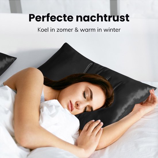 Satijnen kussensloop set - 50x70 - Incl. bonnet en slaapmasker - Zwart - Satijn - Zijden - Beauty - Silk - Zachte - Satin - Moerbij zijden