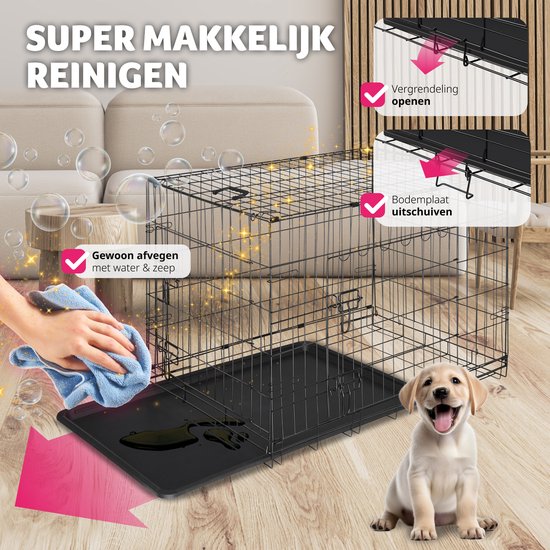 tectake® Hondenkooi - Hondenhekbox - Hondenkennel - Opvouwbare hondenbox - Stabiele transportbox voor honden en puppy’s - Voor kofferbak, auto, camping en thuis - 121,5 x 75,5 x 80,5 cm