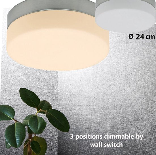 Plafondlamp Steinhauer Ikaro 1363ST Staal Ø24cm - Modern design met 4-standen dimmer, geschikt voor binnengebruik en badkamerzone 2 en 3