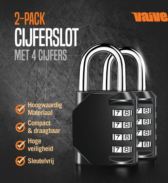 VAIVE Hangslot met Cijfercode - Cijferslot - Slot - Hangslotje - Voor binnen en buiten