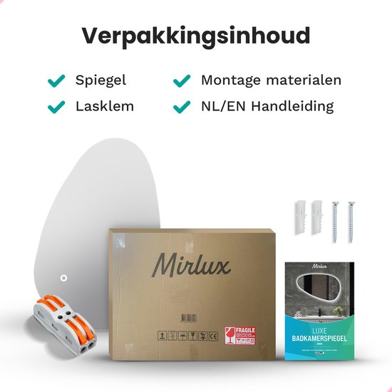 Mirlux Badkamerspiegel met LED Verlichting – Asymmetrisch - Organisch Wandspiegels – Anti Condens Douchespiegel - Wandspiegel 120x75CM