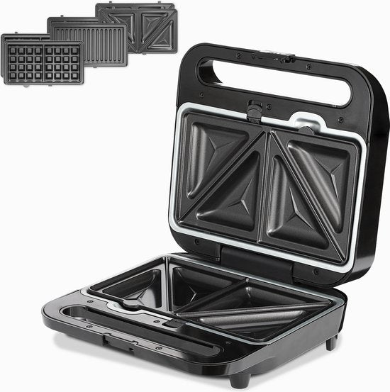 Monzana Sandwich Tosti Apparaat - 3 in 1 Afneembare Platen - Zwart