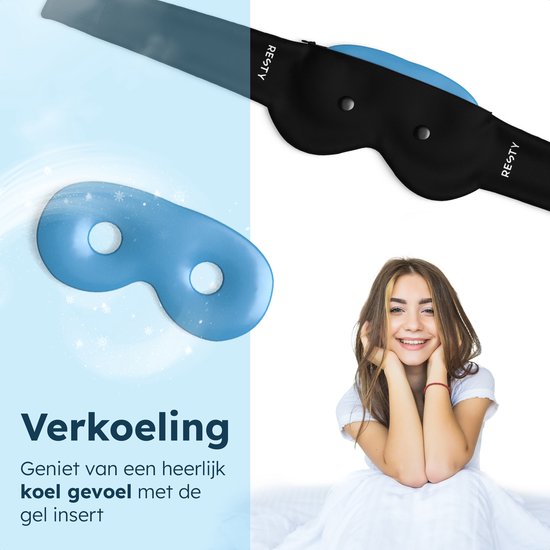 Resty® 4-in-1 Slaapmasker – 100% Lichtdicht – Koelen/Verwarmen/Aromatherapie – 3 Inzetstukken – Comfortabele 4D-pasvorm