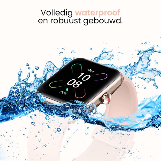 MAOO BOOST Smartwatch – Inclusief Screenprotector – Waterproof – Dames Smartwatch Rosé Goud – Stappenteller, Hartslag & Slaapmonitor – Multisport – Android & iOS – Roze