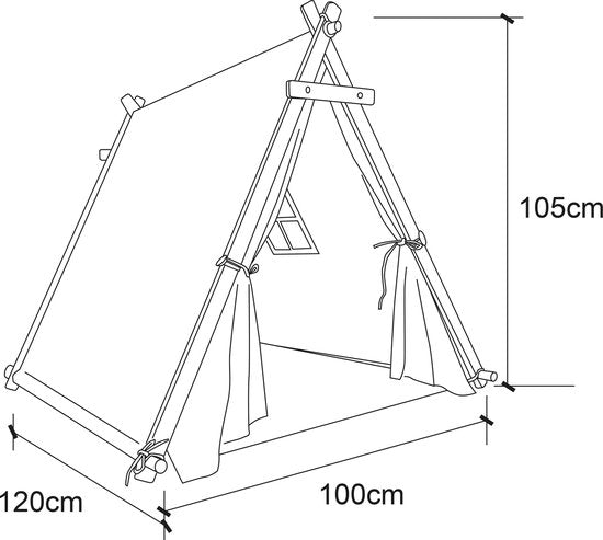 Sunny Sienna Speeltent met vlaggen en vloermat Crème – Wigwam Tipi Tent voor kinderen met Slinger & Opbergtas - Stokken FSC hout - 120x100x105cm