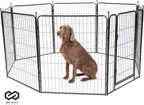 Infinity Goods Hondenren - Puppyren - 8 Panelen - 80 x 80 CM - 640 CM Omtrek - Opvouwbaar - Met Deur - Staal - Zwart