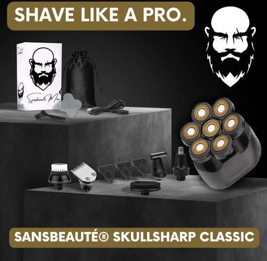 6-in-1 Scheerapparaat Mannen – Trimmer - Sansbeauté® SkullSharp Classic - Electric Face & Head Shaver - Hoofd Kaal Scheren – Elektrisch - Nat & Droog