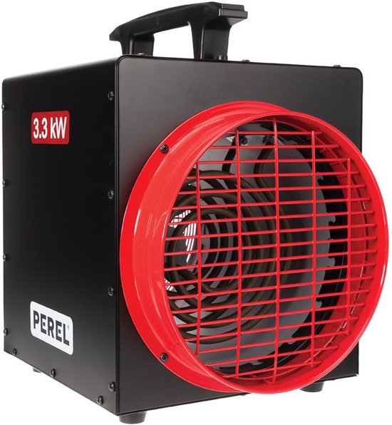Perel Elektrische ventilatorkachel 3300W met thermostaat en koelstand, IP24 oververhittingsbeveiliging, compacte draagbare heater voor werkplaats, garage, schuur of industriële ruimte