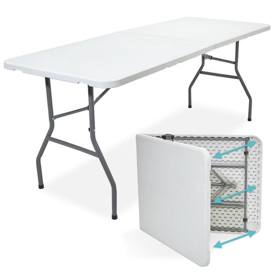 LifeGoods Inklapbare Tafel - 70x180cm - Verstelbare en stevige Klaptafel - Weerbestendig - Vouwtafel voor Buiten - Wit