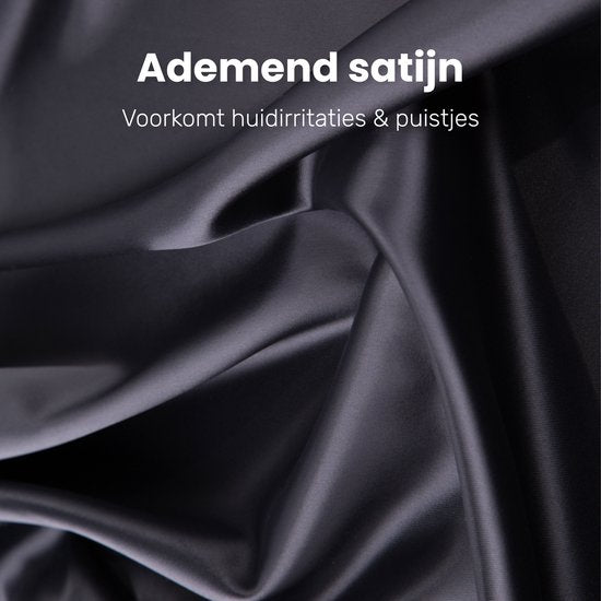 Satijnen kussensloop set - 50x70 - Incl. bonnet en slaapmasker - Zwart - Satijn - Zijden - Beauty - Silk - Zachte - Satin - Moerbij zijden