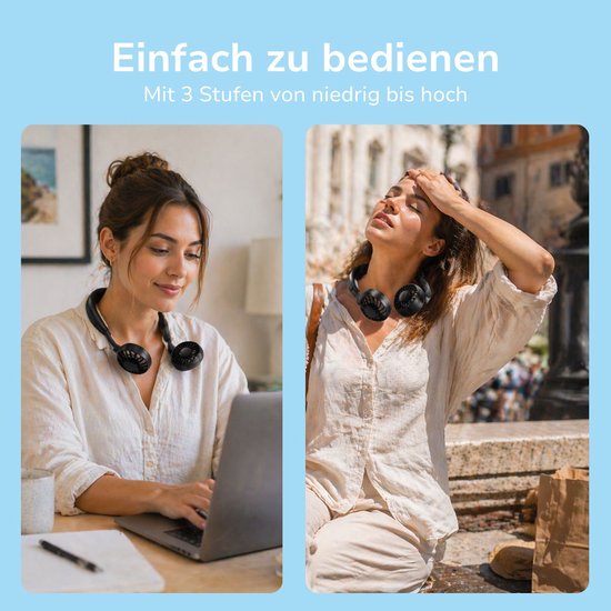 Lifetime Air Draagbare Nekventilator - Mini Ventilator Handsfree met 3 Standen en 360° Verstelbaar - Zwart