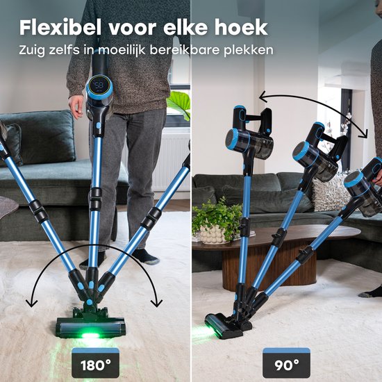 Ølven Steelstofzuiger CleanMax - Draadloos - 400W - Kruimeldief - 55Min Accu - Stofzuiger Zonder Zak - Aroma Functie